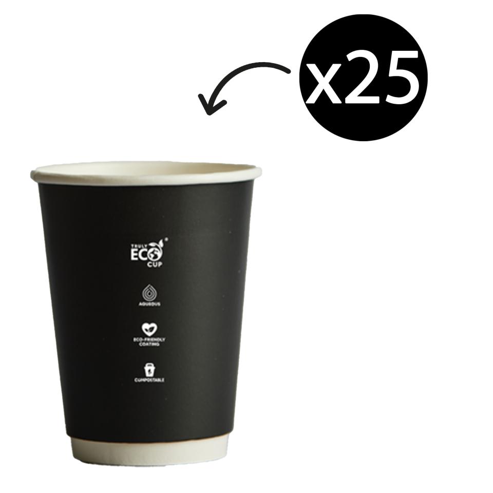 Truly Eco Double Wall Coffee Cup Black 12oz Pack 25