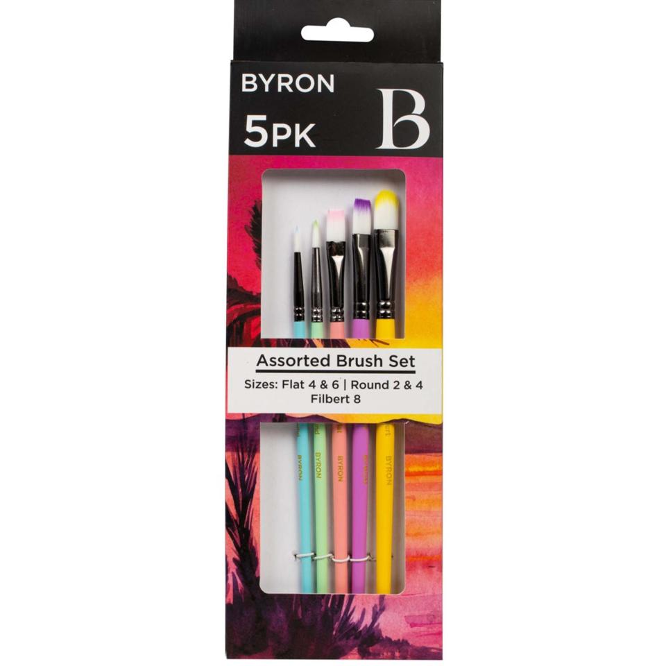 Byron Pastel 5 Piece Assorted Brush Set Sizes Flat 4 6 Round 2 4 Filbert 8 Image