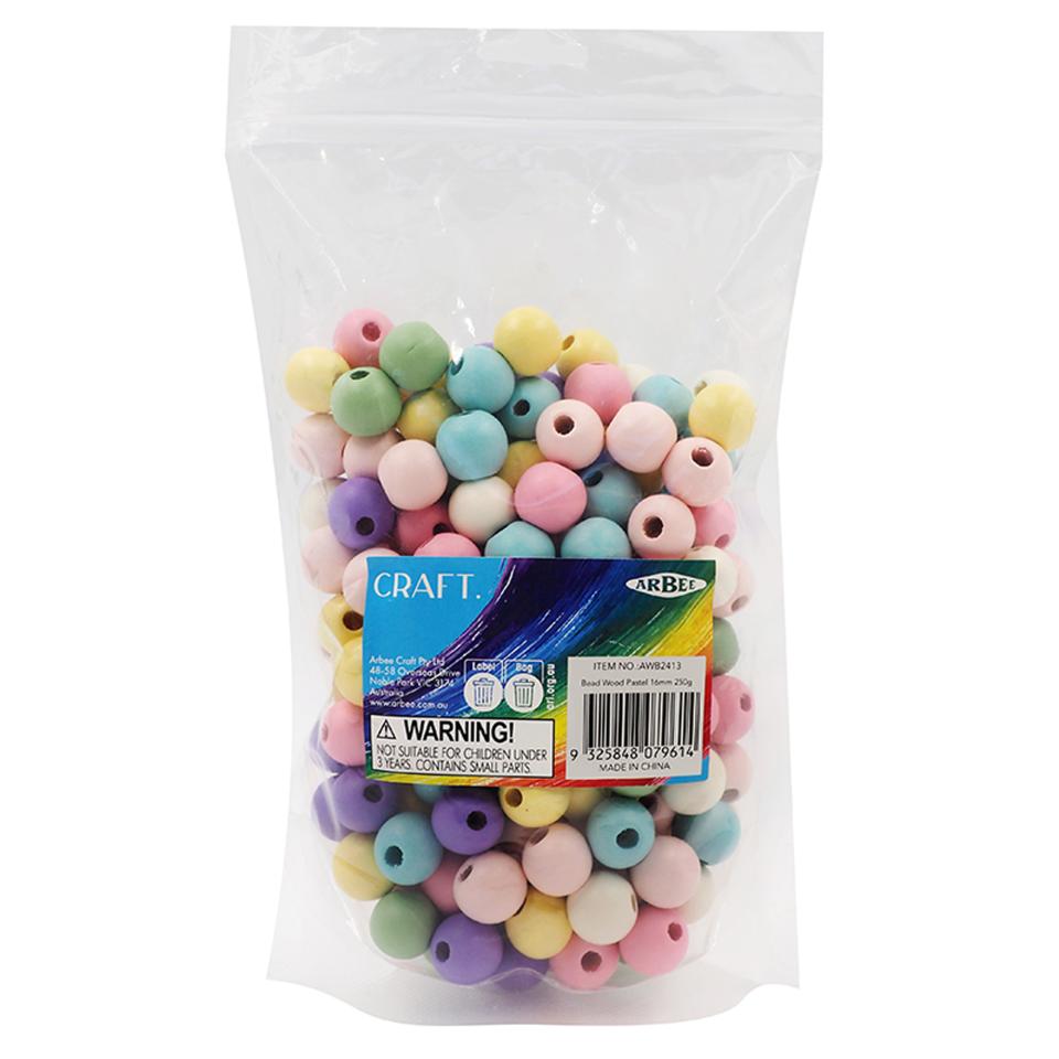 Arbee Beads Wood Beads Round Painted Pastel 16mm 250g Image