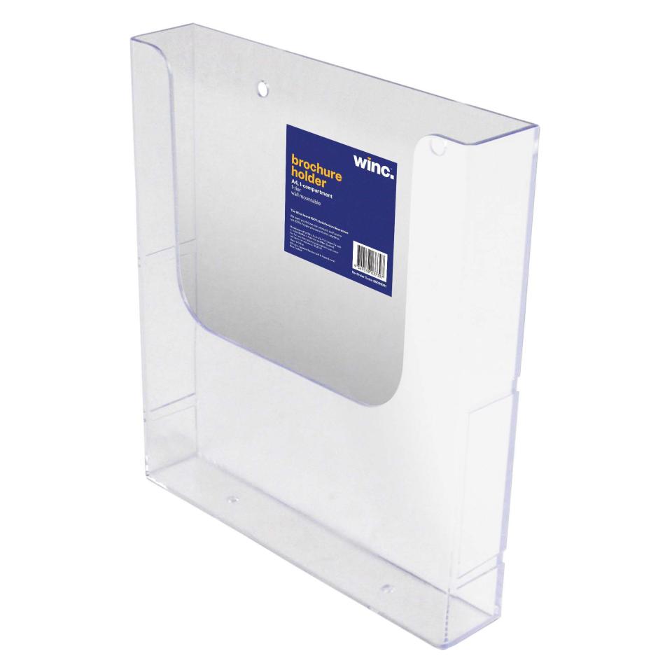 Winc Wall Mounted Brochure Holder A4 1 Tier Clear