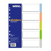 Winc Polypropylene Dividers Set A4 Assorted Colours 5 Blank Tabs