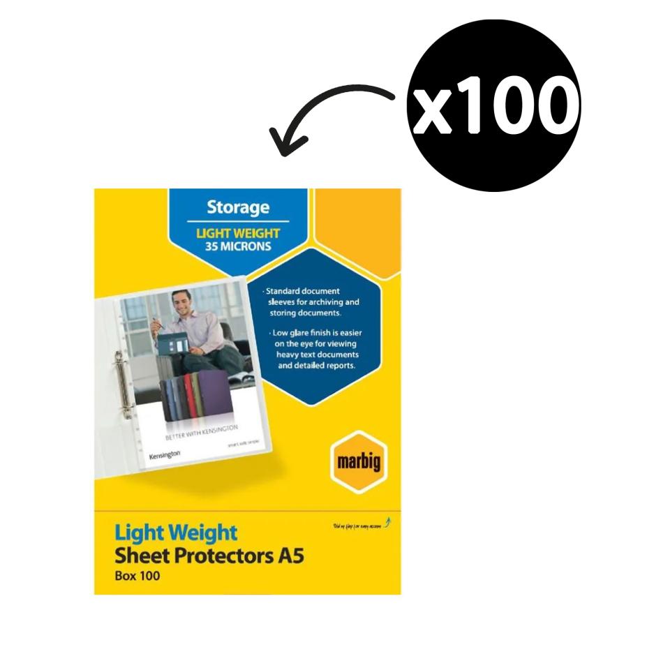 Marbig Sheet Protector A5 Lightweight Clear Box 100