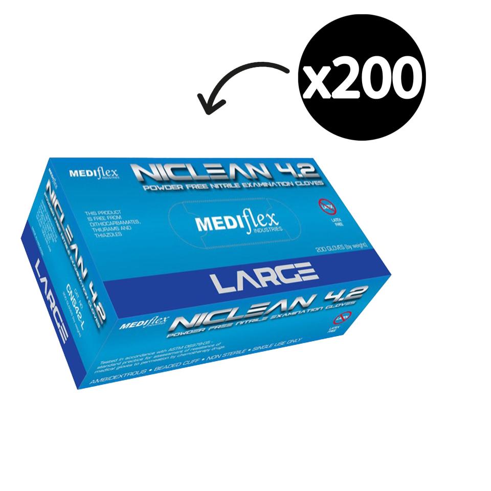 Mediflex Niclean 4.2 Nitrile Examination Gloves Latex Free Large Violet Box 200