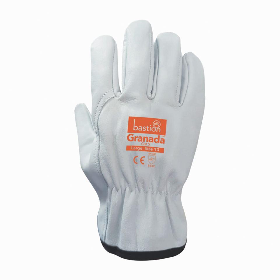 Bastion Granada Cut 5 Premium A Grade Cow Grain Natural Leather Riggers White Gloves