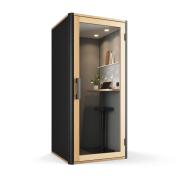 Bosselino Telephone Pod Black Steel Frame Polo Fabric Interior Colour In Multiplex Oak Frame
