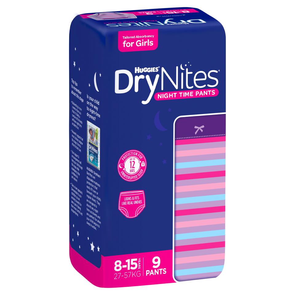 Huggies Drynites Pyjama Pants Girls 8-15 Years Pack 9 Carton 3
