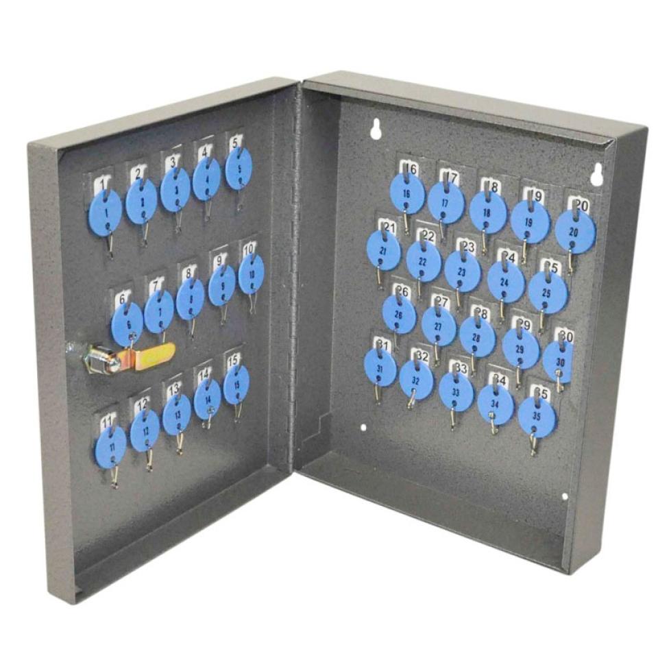Telkee Key Cabinet 347/35 Hooks 347H x 280W x 80Dmm Grey-35 Maximum Key Capacity