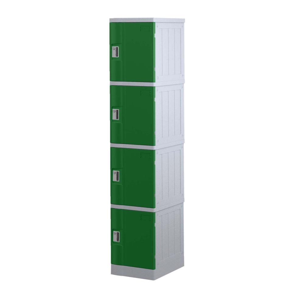 Steelco Locker ABS Plastic 4 Tier with Pad Latch Lock Full Height 1940hx380wx500 Green
