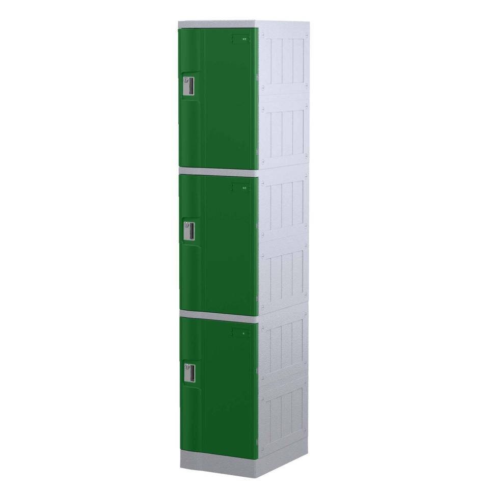 Steelco Locker ABS Plastic 3 Tier with Pad Latch Lock Full Height 1940H x 380W x 500D mm Green