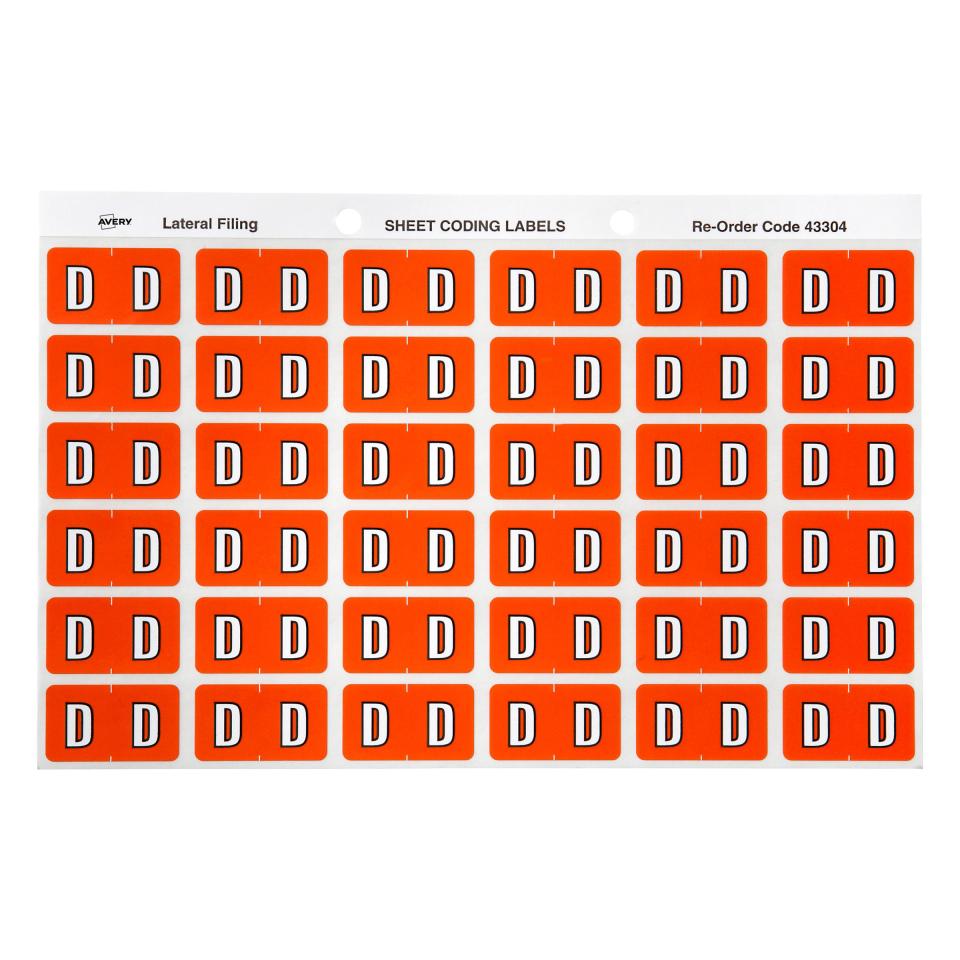 Avery D Side Tab Colour Coding Labels for Lateral Filing - 25 x 38mm - Dark Orange - 180 Labels