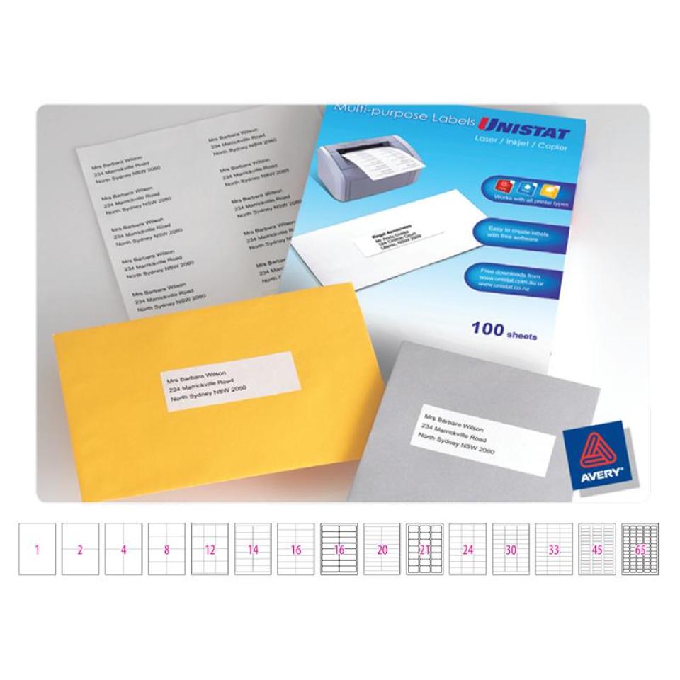 Unistat Label Uni Copier Laser 98 x 38 DL14 14 per sheet Box 1400