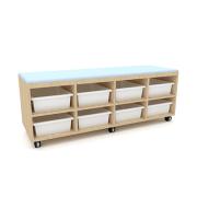 Batger Tote Tray Storage Seat With 8 Trays 1450mm(W) x 470mm(D) x 450mm(H) in Curly Birch