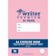 Writer Premium A4 Exercise Book 8mm Ruled/Margin Pink 96 Pages
