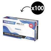 Prosafe UItra Blue Disposable Vinyl Gloves Powder Free Blue Size Medium Box 100
