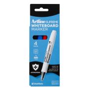 Artline Antimicrobial Whiteboard Marker Fine 1.5 mm Assorted Colours Pack 4