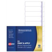Avery Print & Apply Label Dividers - Unpunched - White - 10 Tabs - IndexMaker (L7455-10)