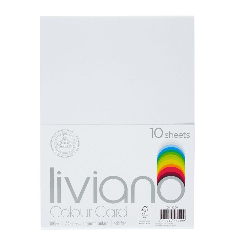 The Paper House Liviano Colour Card 180gsm A4 Pack 10 White