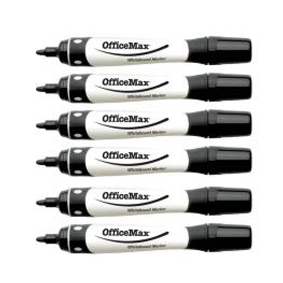 Officemax Drysafe Whiteboard Marker 2.0mm Bullet Tip Black Pack 6