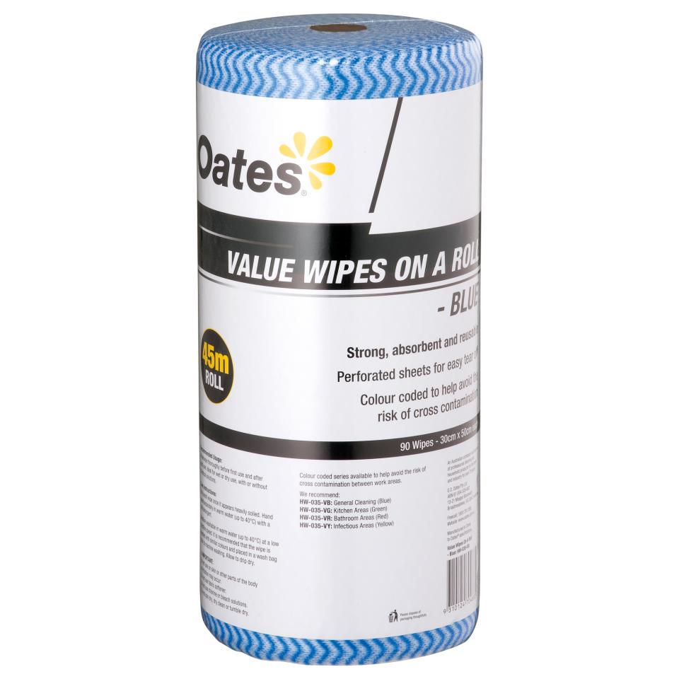Oates Value Wipes On A Roll 30 x 50cm x 45M Blue