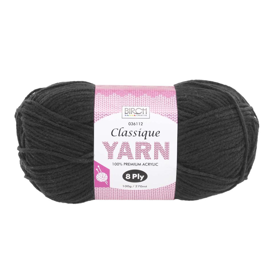 Birch Classique Knitting Yarn 100% Premium Acrylic 100g Ball 8ply 10pk Black Image