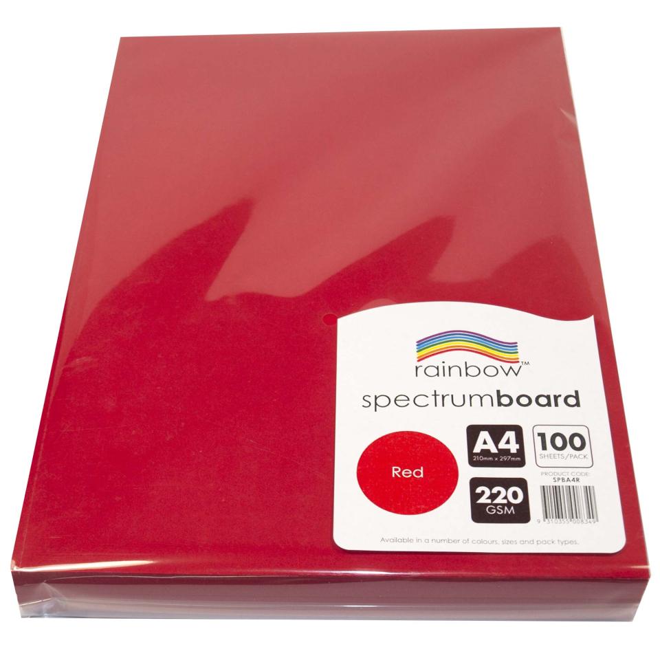 Rainbow Spectrum Board A4 220gsm 100 Sheet Red