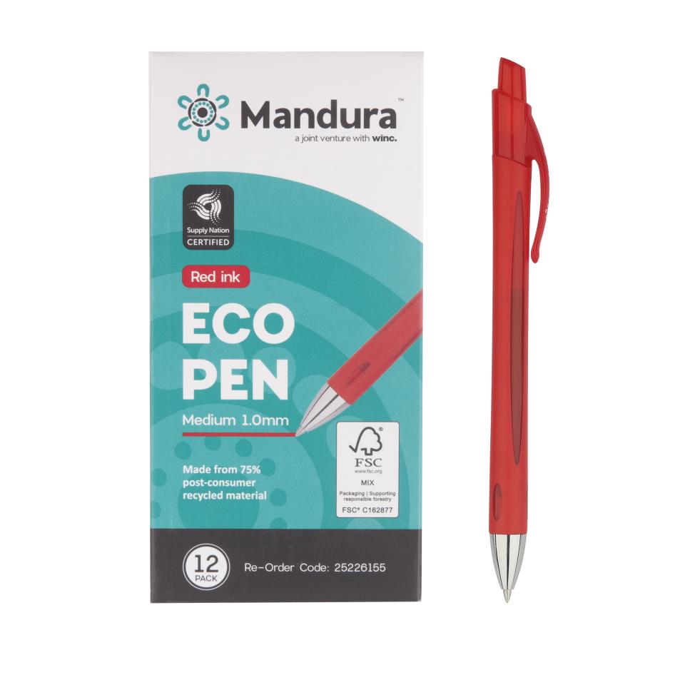 Mandura Ballpoint Eco Pen Medium 1.0mm Red Box 12 Image