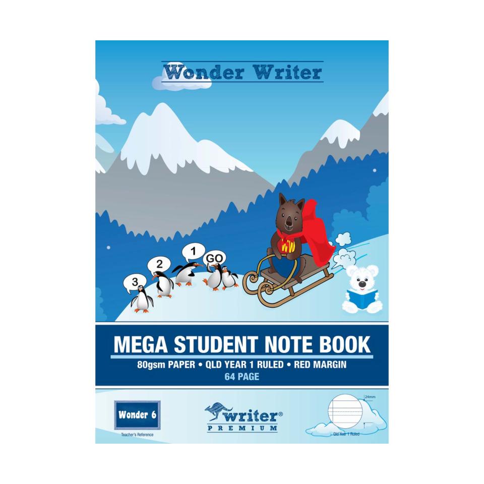 Wonder Writer Eb6585 Mega Student Notebook Qld Year 1 Ruled Red Margin 64 Pages Image