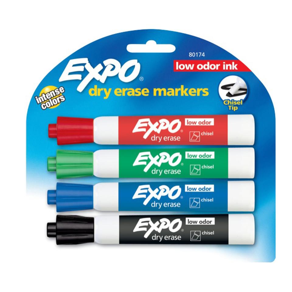 Expo Dry Erase Whiteboard Marker Chisel Tip Assorted Colours Pack 4
