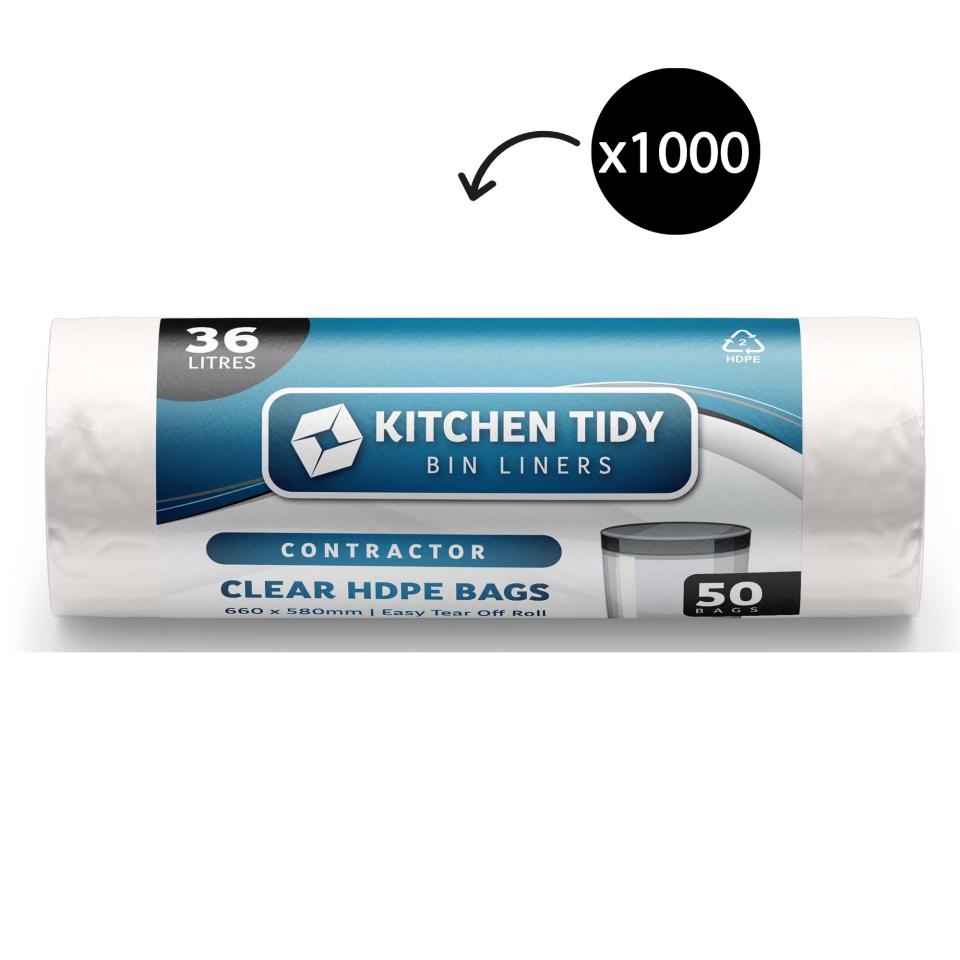Austar Contractor Bin Liners Clear Hdpe 36lt Roll 50 Carton 1000