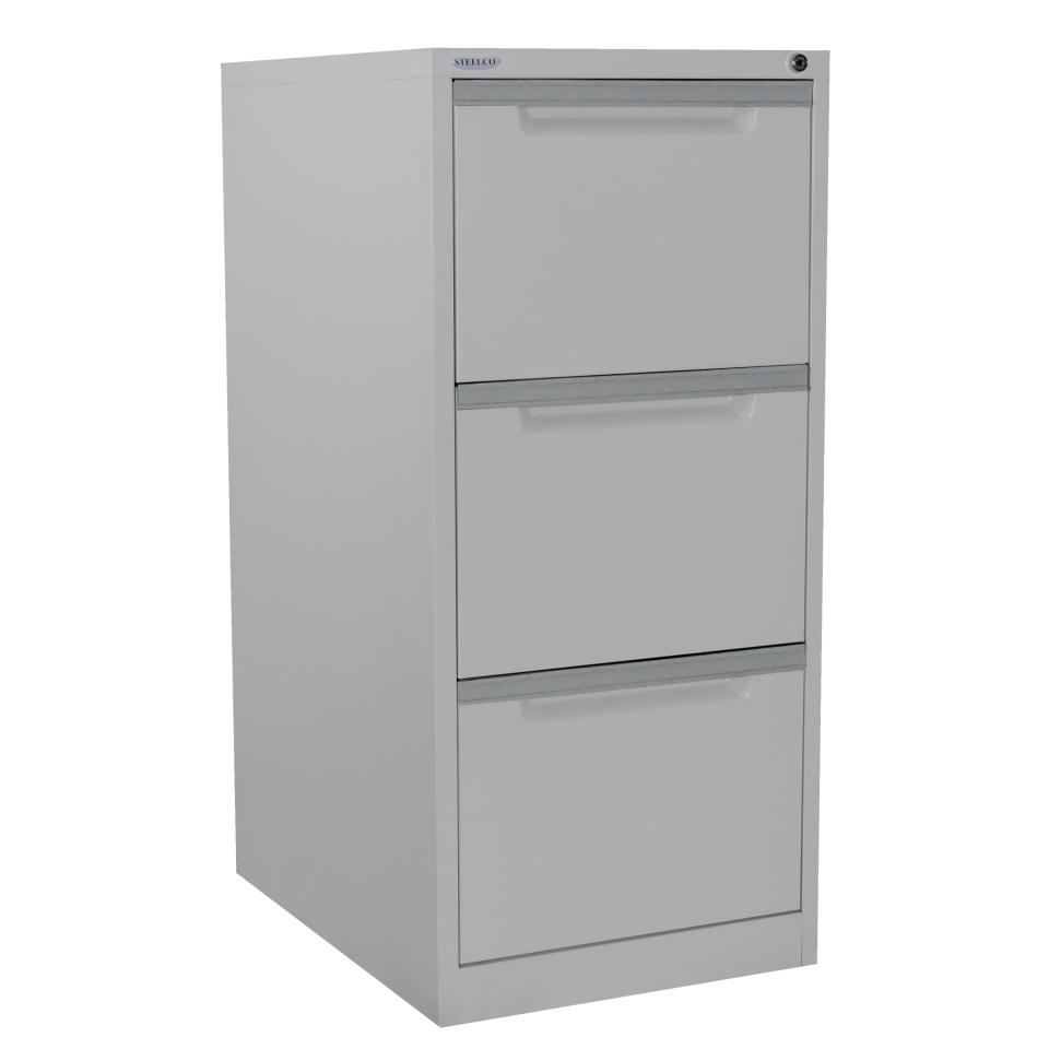 Steelco Filing 3 Drawer Lockable Silver Grey Winc