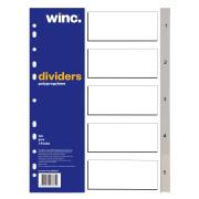 Winc Dividers A4 Polypropylene 1-5 Numerical Grey Tab