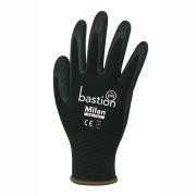 Bastion Milan 13g Nylon Gloves with Sandy Foam Nitrile Palm Coating Black Pair