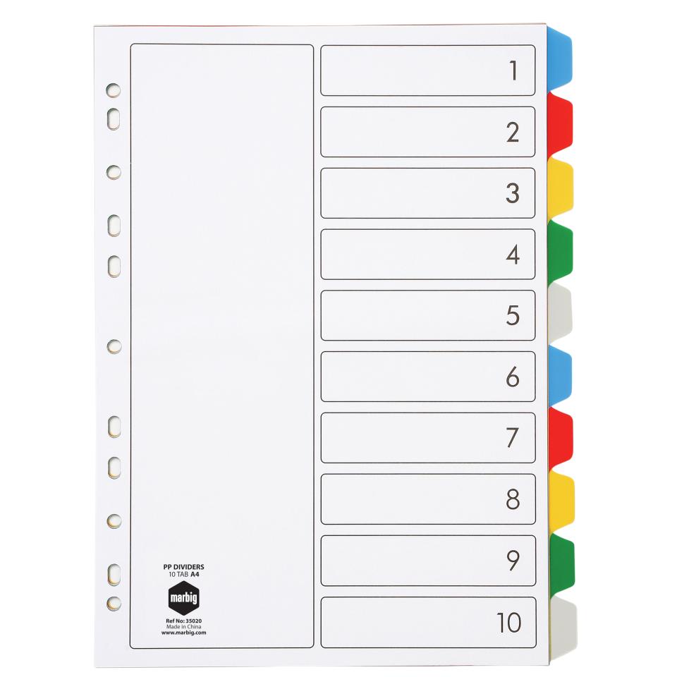 Marbig Dividers Polypropylene Coloured Tab A4 White 10 Tab | Winc