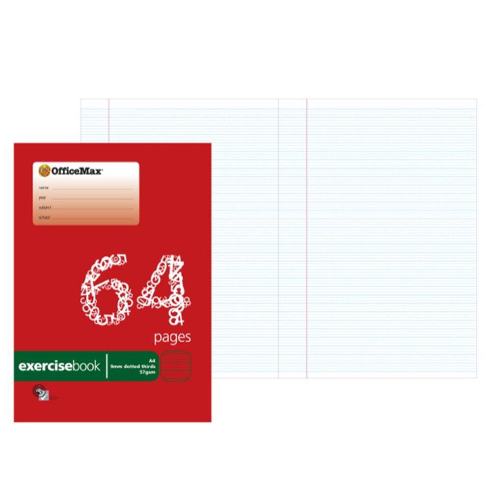 Officemax Exercise Book A4 9mm Thirds 56gsm Red Margin 64 Pages Winc