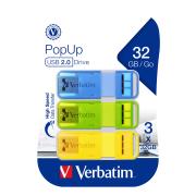 Verbatim PopUp USB 2.0 Drive 32GB Triple Pack  Bright Colours