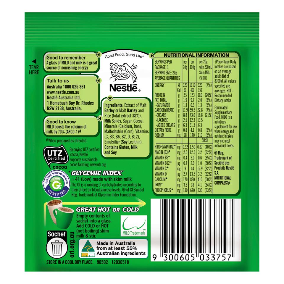 Nestle Milo Sachets 20g Carton 100 Winc