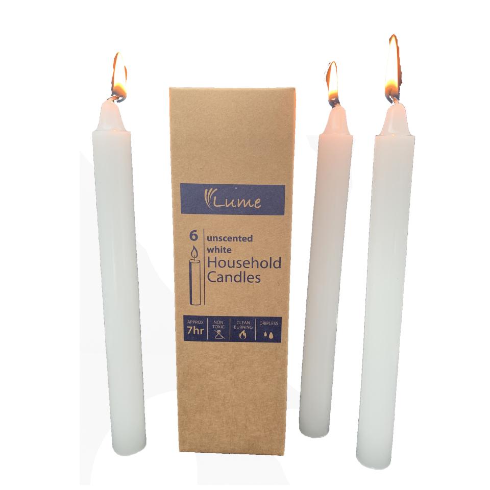 Lume Household Candles 200x21mm White Box 6