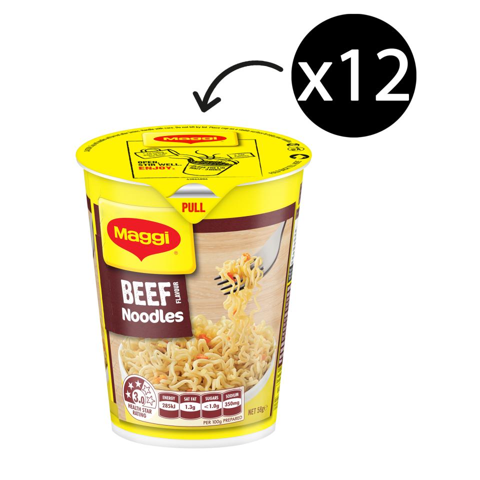 Maggi 2 Minute Noodle Cup Beef Carton 12