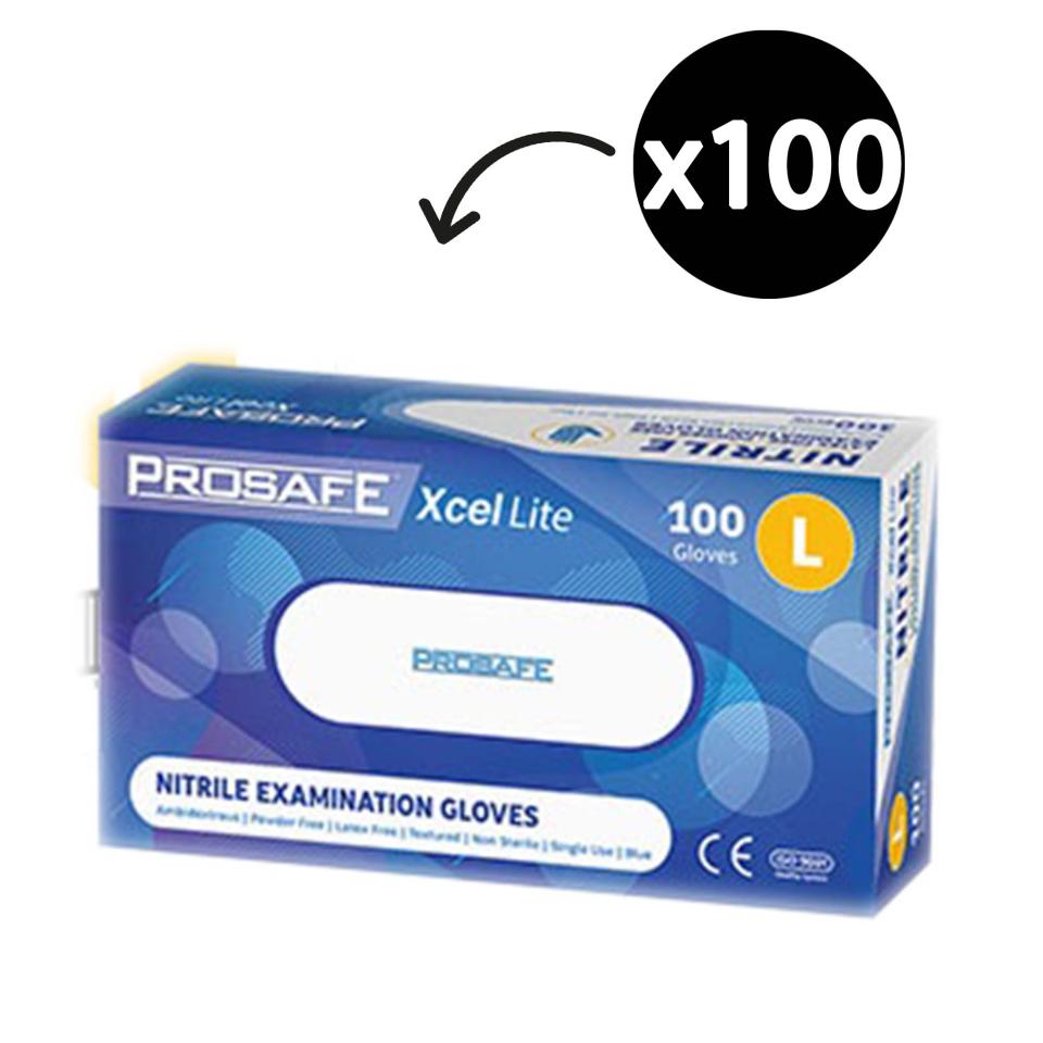 Prosafe Xcel Lite Nitrile Gloves Powder Free Blue Box 100