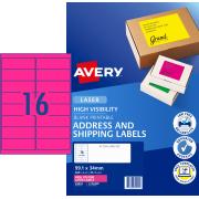 Avery Fluoro Pink High Labels for Laser Printers - 99.1 x 34mm - 400 Labels (L7162FP)