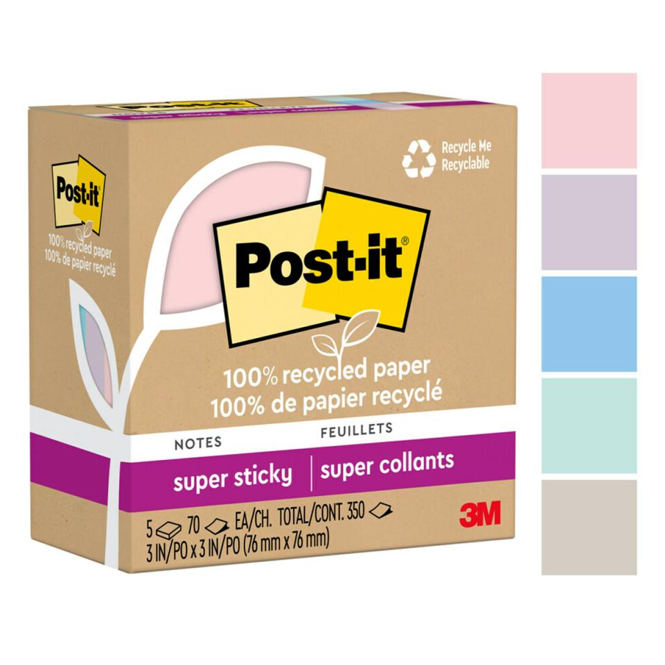 Post-it 100% Recycled Paper SS Notes 76 x 76 Wanderlust Pastels Pack 5
