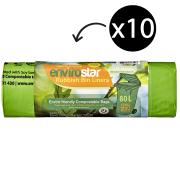Envirostar 80 Litre EHD Green Compostable Bin Liner 43um Printed Roll 10 Carton 10