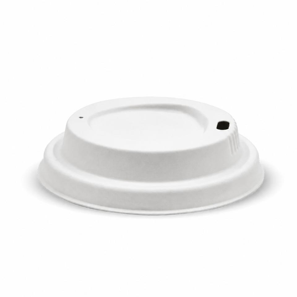 Biopak Plant Fibre Coffee Cup Lid 80mm To Suit 8oz Cup White Carton 1000 Image