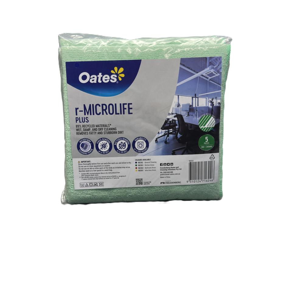Oates R-microlife Plus Recycled Microfibre Cloth Green Pack 5 Image