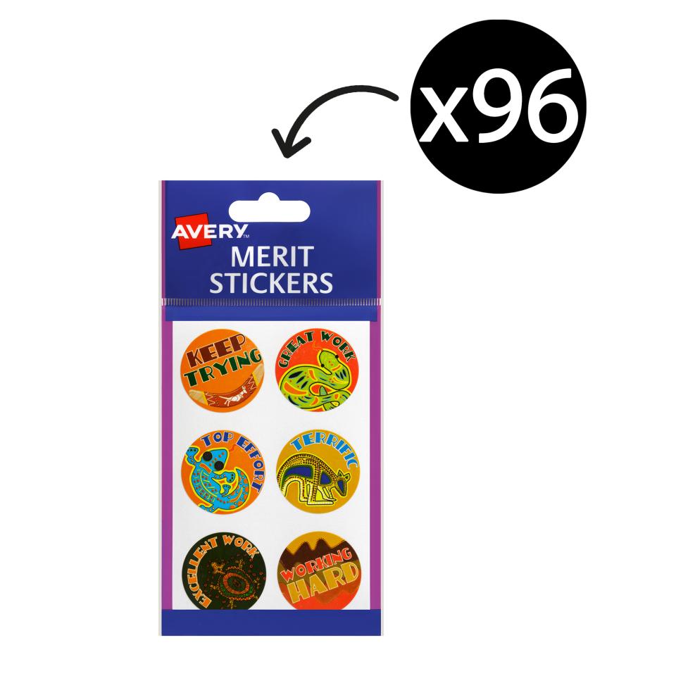 Avery Merit and Reward Stickers 30 mm Diameter Australian Art Pack 96