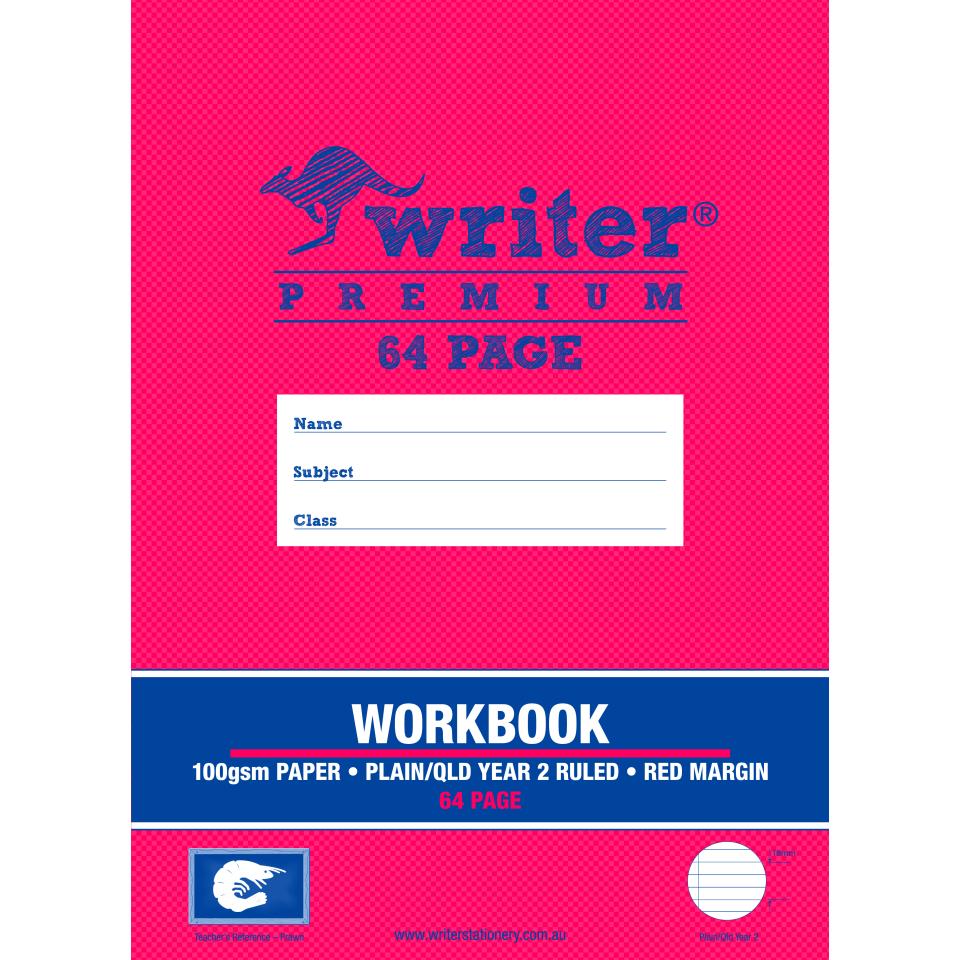 Writer Premium Workbook Plain 1 Side/qld Year 2 Ruled 1 Side 64 Pages
