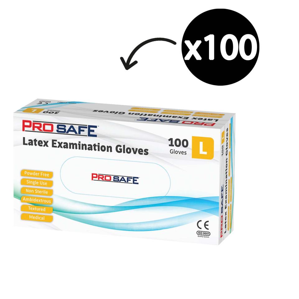 Prosafe Latex Examination Gloves Powder Free White Box 100