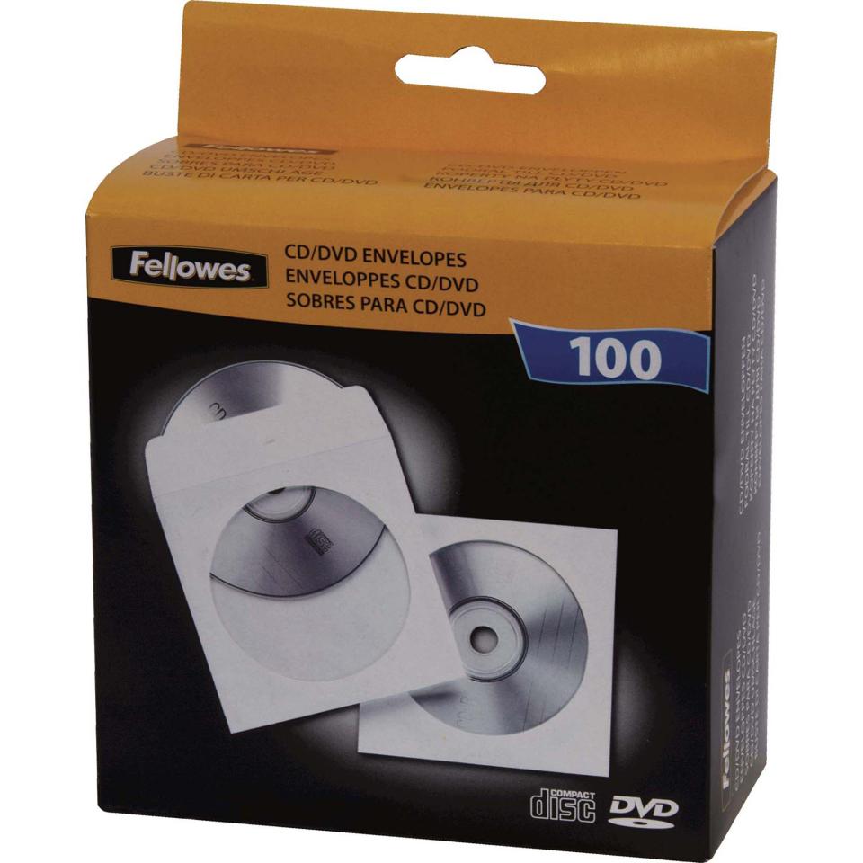 Fellowes CD DVD Sleeve White Paper Pack 100 Winc