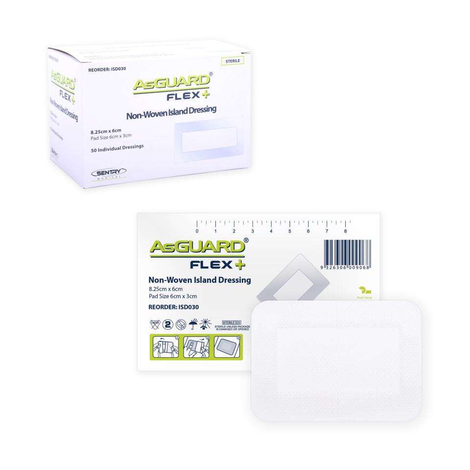 Asguard Flex+ Non-woven Island Dressing Sterile 82.5 x 60mm Box 50
