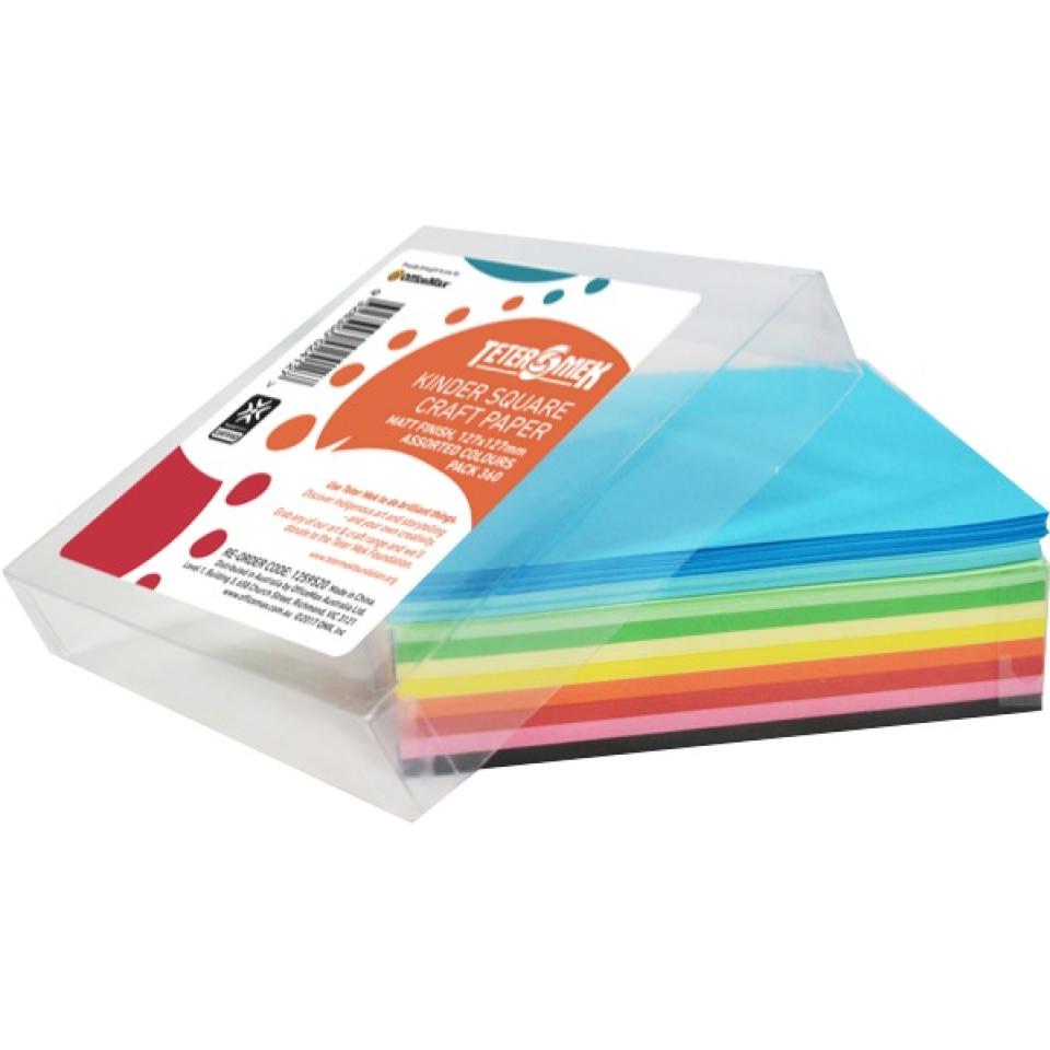 Teter Mek Kinder Craft Paper Squares 127x127mm Matt Assorted Colours Pack 360